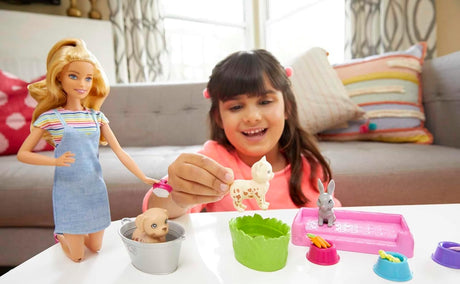 Barbie Play 'n Wash Pets Set con 3 Animales y Accesorios
