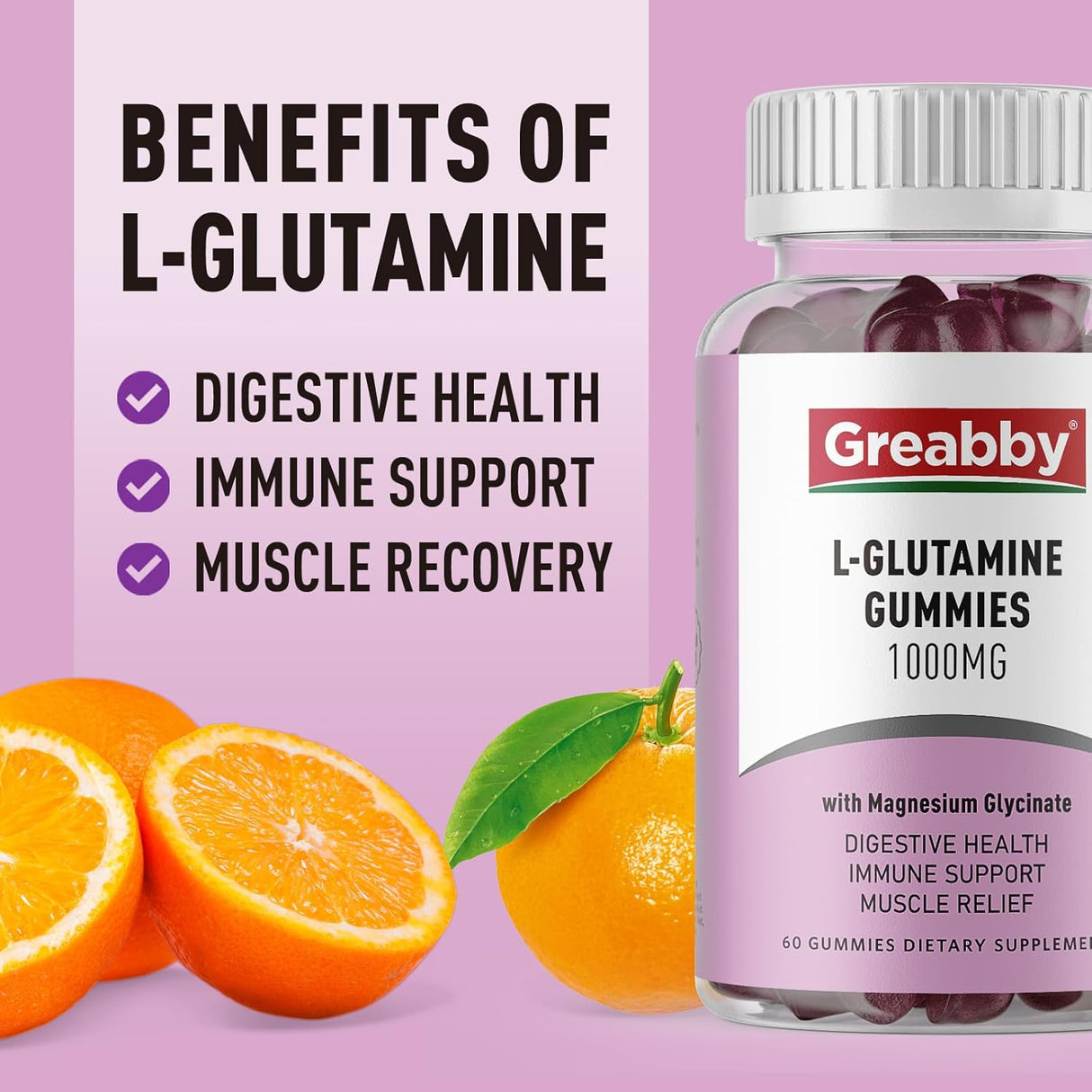 L Glutamina 1000mg Gummies - Apoyo muscular e inmunológico, Vegan, 60u