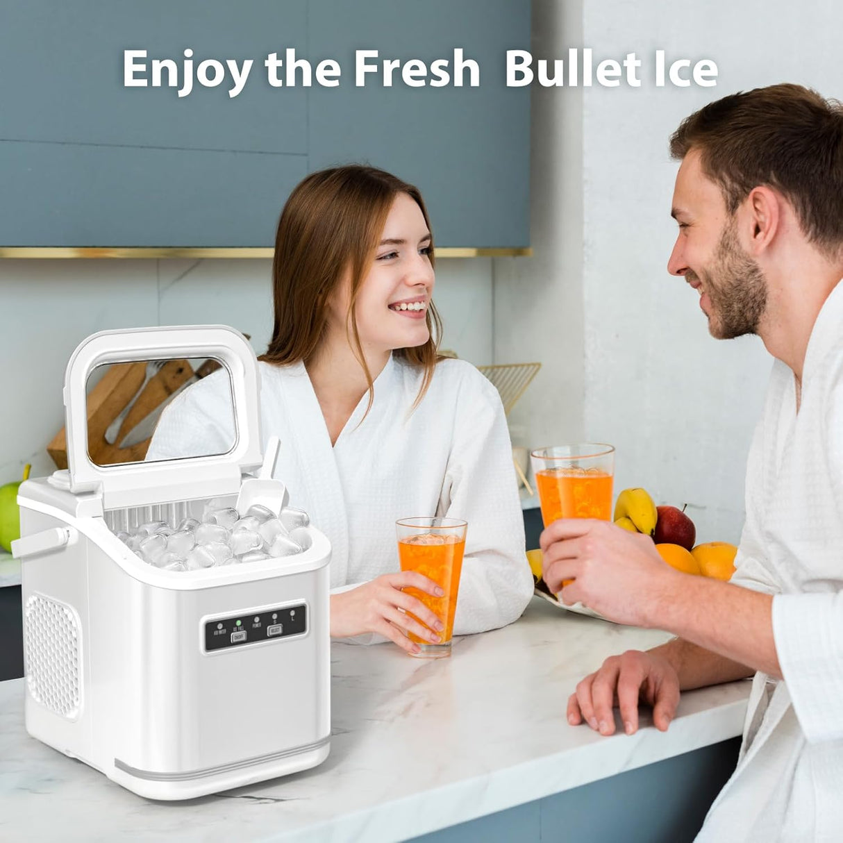 Máquina de Hielo Portátil Compacta, 9 Cubos en 6 Min, 26lbs/24Hrs