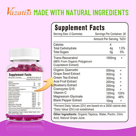 Suplemento Gomitas de resveratrol de alta pureza 120 gomitas