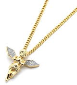 Colgante de ángel con alas doradas y estrellas plateadas