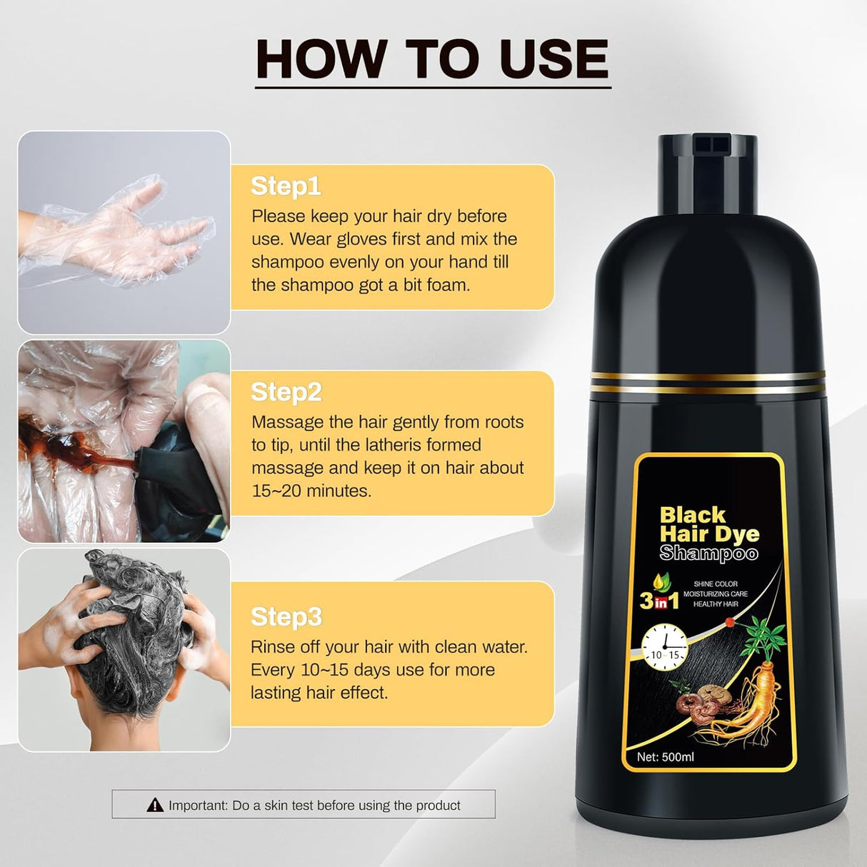 cosmpro Champú de tinte para cabello negro para cobertura.