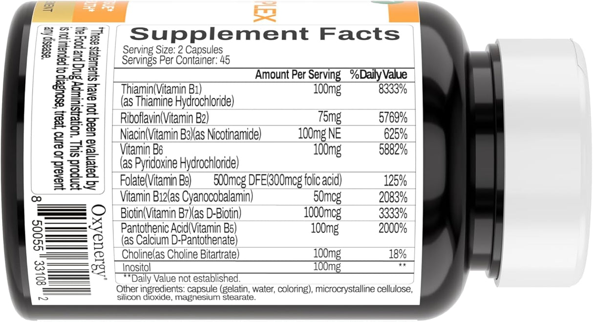 OxyEnergy Mega Vit B Complejo, Salud Neurológica, 90 Cápsulas