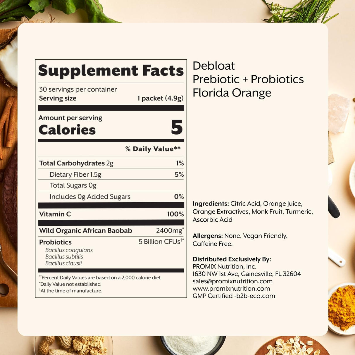 ProMix Nutrition Debloat Prebióticos y Probióticos 30 Servs