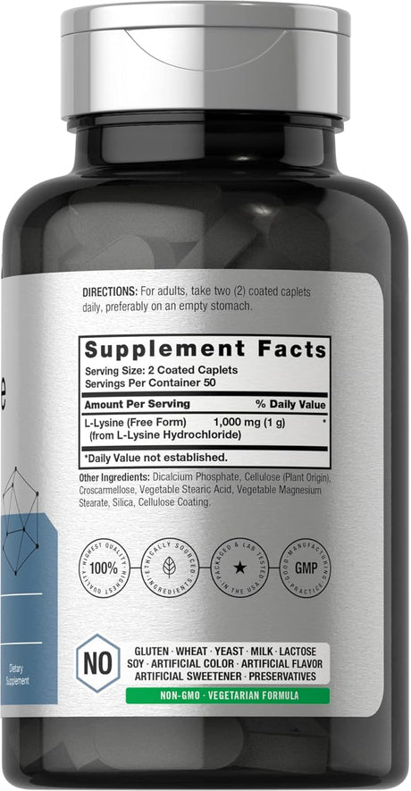 Suplemento L-Lisina 1000mg Horbäach, Vegetariano y Libre de Gluten