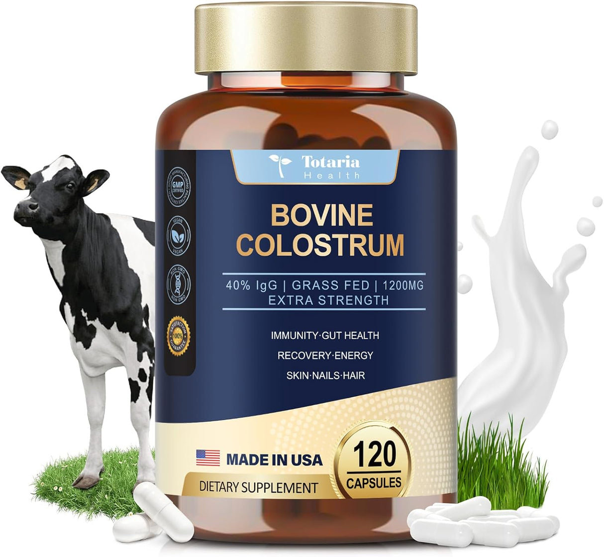 Suplemento de Calostro Bovino Orgánico 1200mg - 120 cápsulas