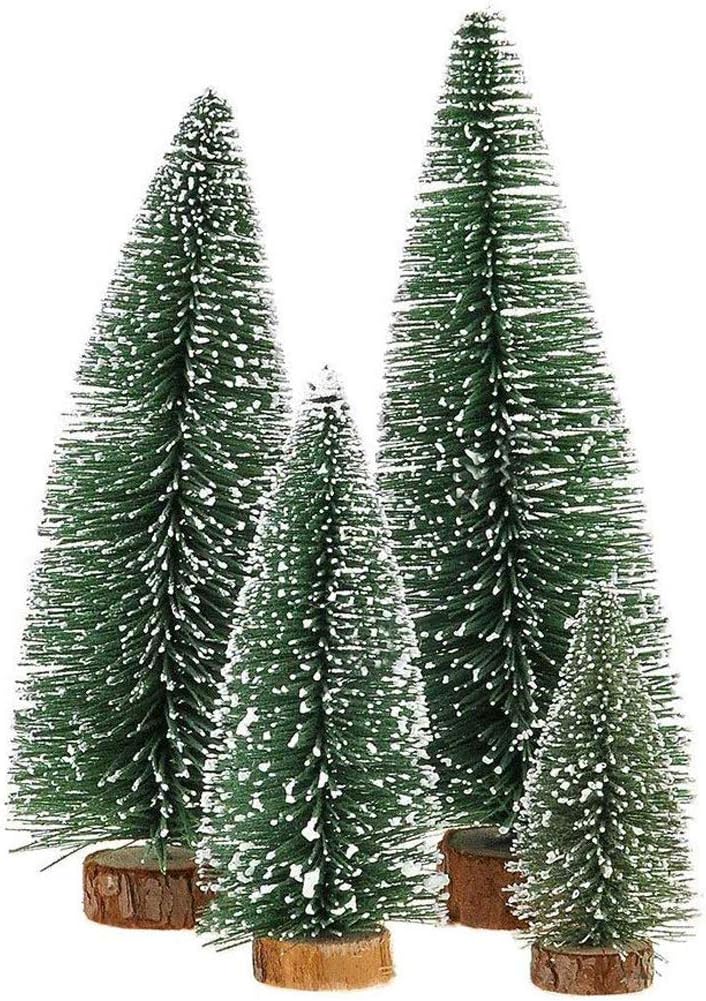 Mini Árbol de Navidad, Base de Madera, 4 Piezas, Decoración