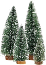 Mini Árbol de Navidad, Base de Madera, 4 Piezas, Decoración