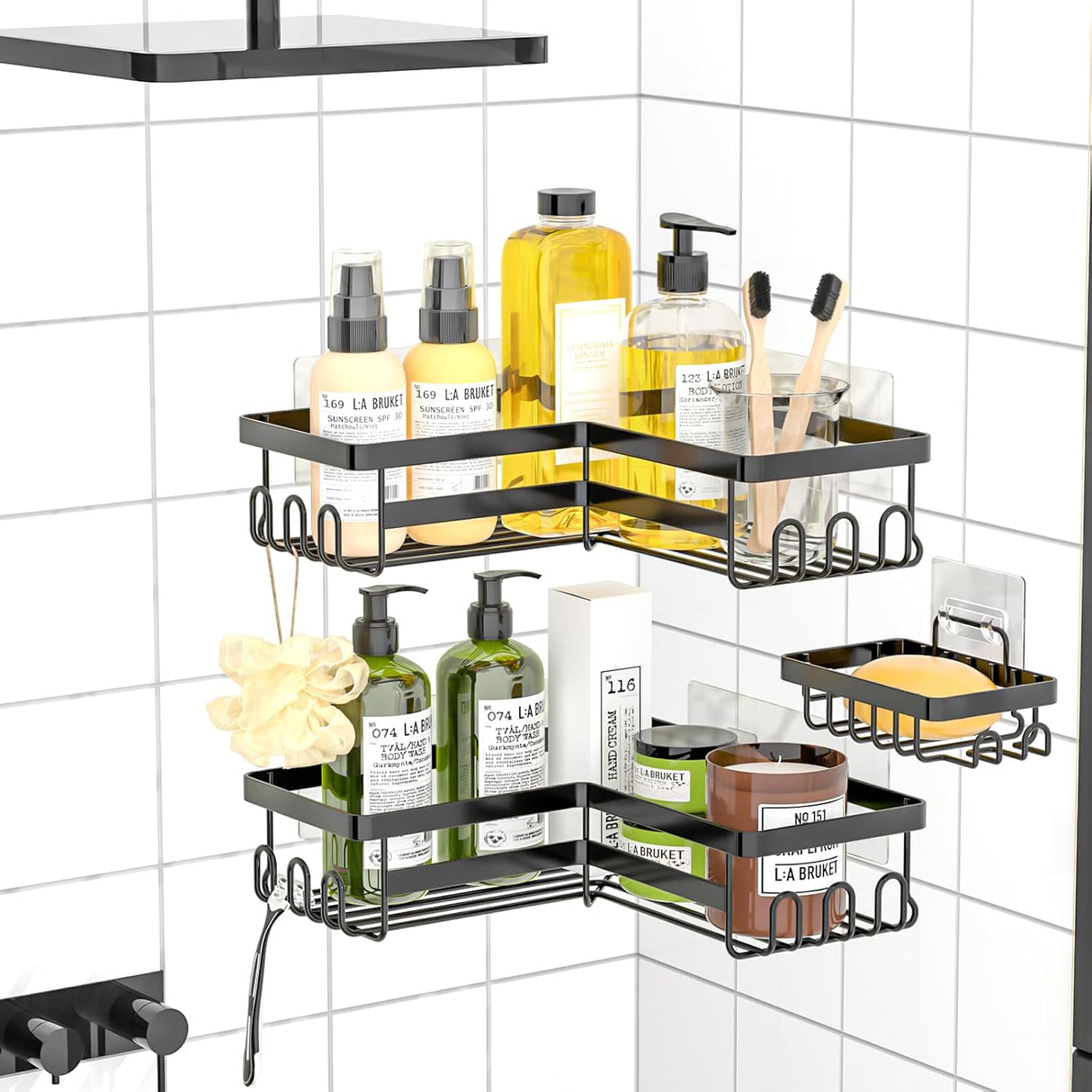 Caddy de ducha StorageRight, estante adhesivo 3 en 1 sin taladro