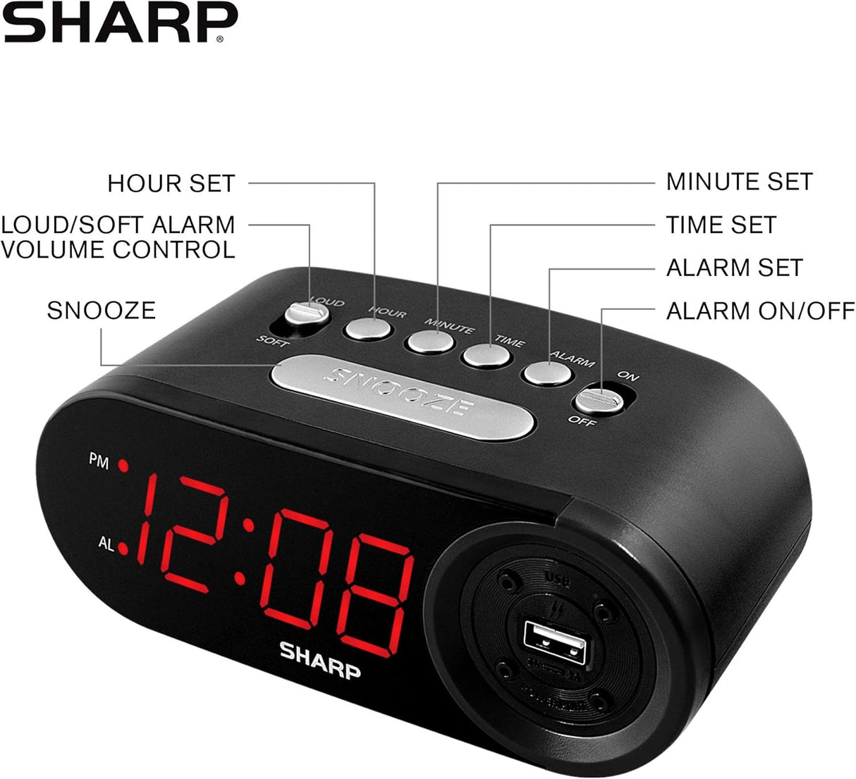 Reloj Despertador Digital con Carga USB de Alta Velocidad