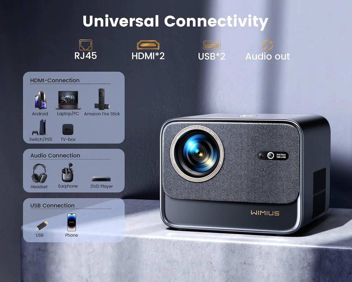 Proyector 4K WiMiUS, Wifi6, Bluetooth, 700ANSI, 1080P, 7000+Apps