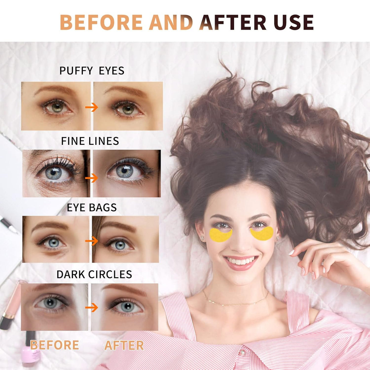 Máscaras de ojos de oro de 24 quilates para ojeras