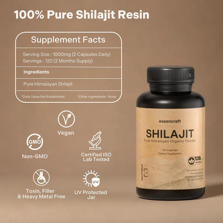 Shilajit Orgánico Puro 1000mg - 120 Cápsulas, Apoyo Inmuno
