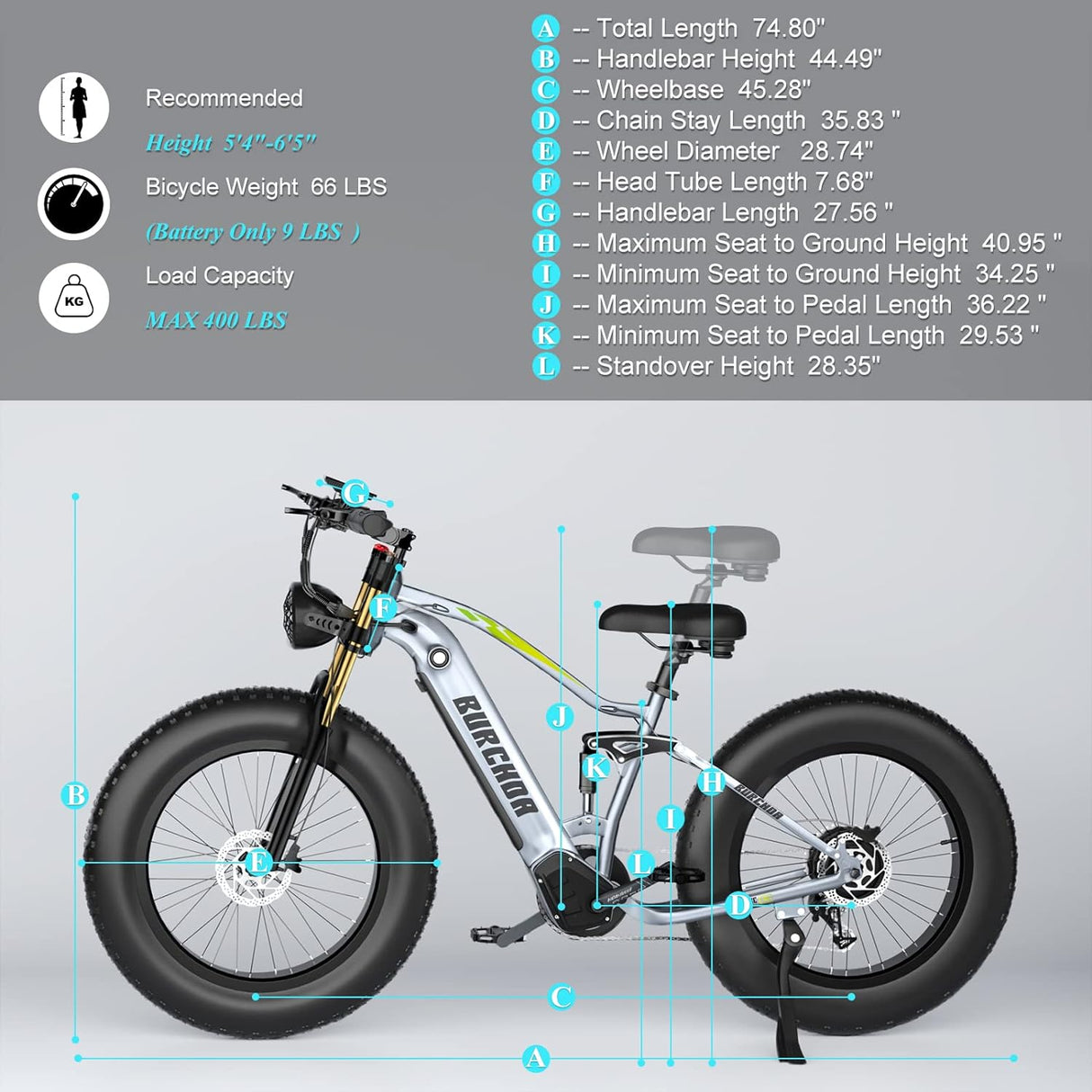 Bicicleta Eléctrica DAMSON 1000W 48V 30AH 26 Fat Tire Full Suspension