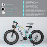 Bicicleta Eléctrica DAMSON 1000W 48V 30AH 26 Fat Tire Full Suspension