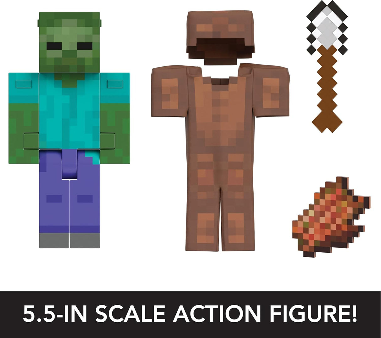 Figura Zombie Minecraft Mattel, 5.5 con 4 Accesorios