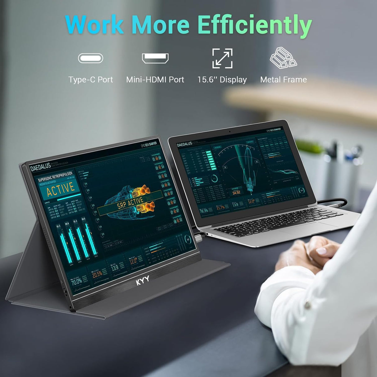 Monitor portátil KYY 15.6'' FHD 1080P USB-C HDMI, ultradelgado
