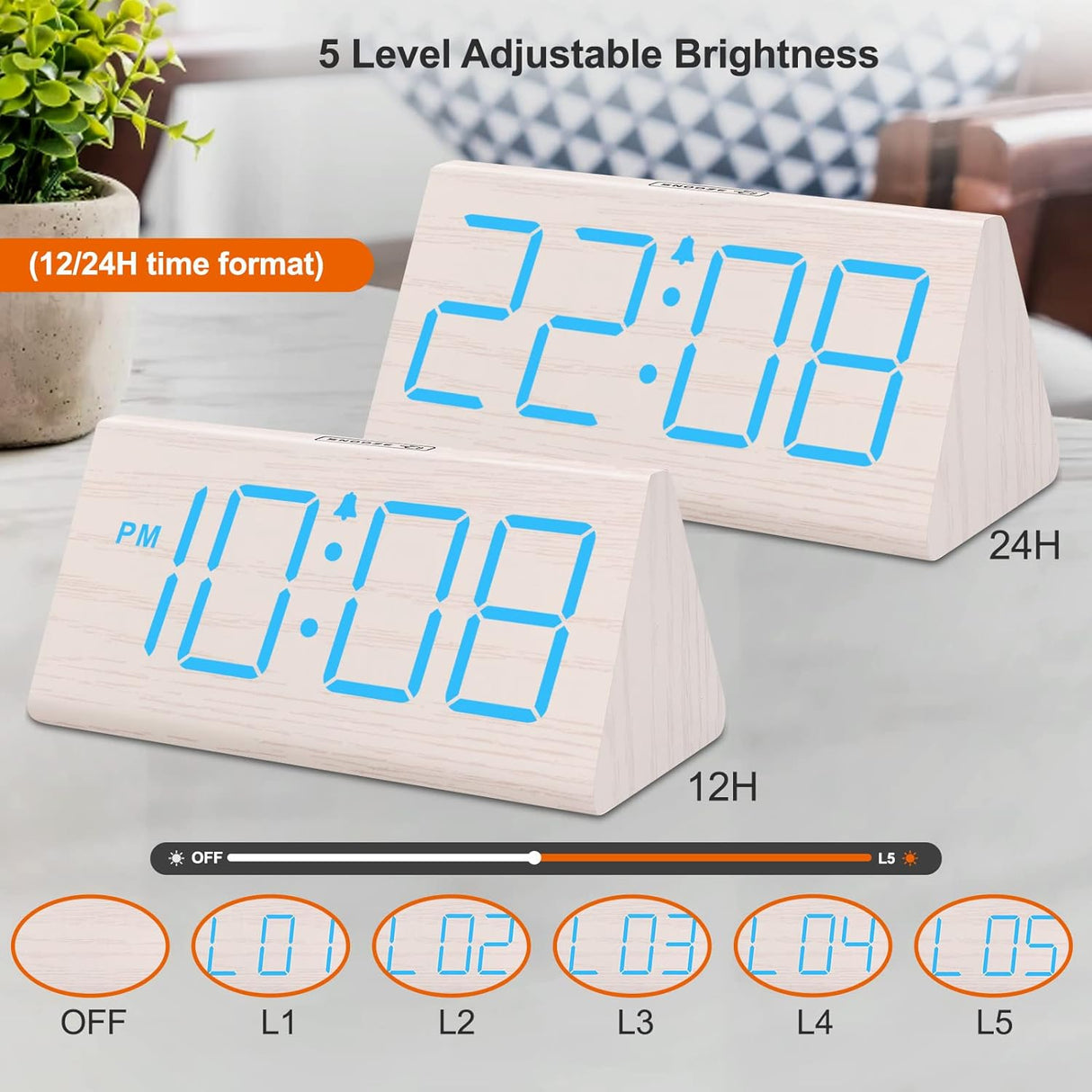 Reloj Despertador Digital DreamSky con USB y Volumen Ajustable
