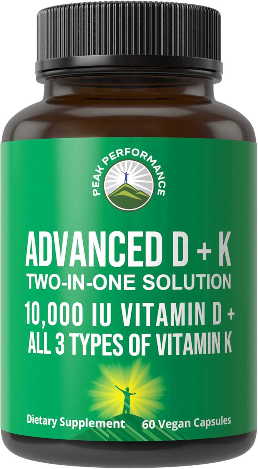 Suplemento de Vitamina D y K Peak Performance 10,000 IU 60 cápsulas