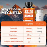 Suplemento de Vitamina D3 K2 10,000 IU con Magnesio y Potasio, 60 cápsulas