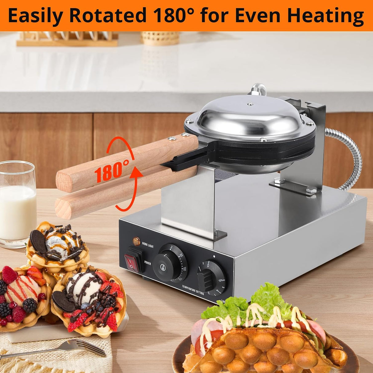 Máquina de Waffles Bubble, Eléctrica, 1400W, Doble Cara, 2023