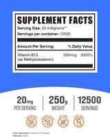 Suplemento B12 Methylcobalamin en polvo - BulkSupplements 250g