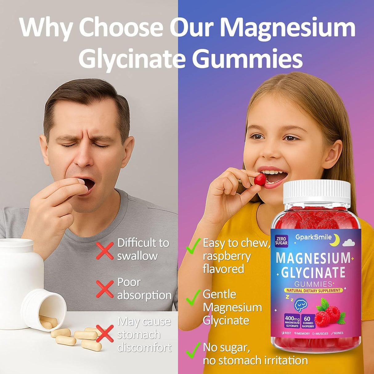 Gominolas de Magnesio Glicinato 400mg Veganas, con Vitaminas-60