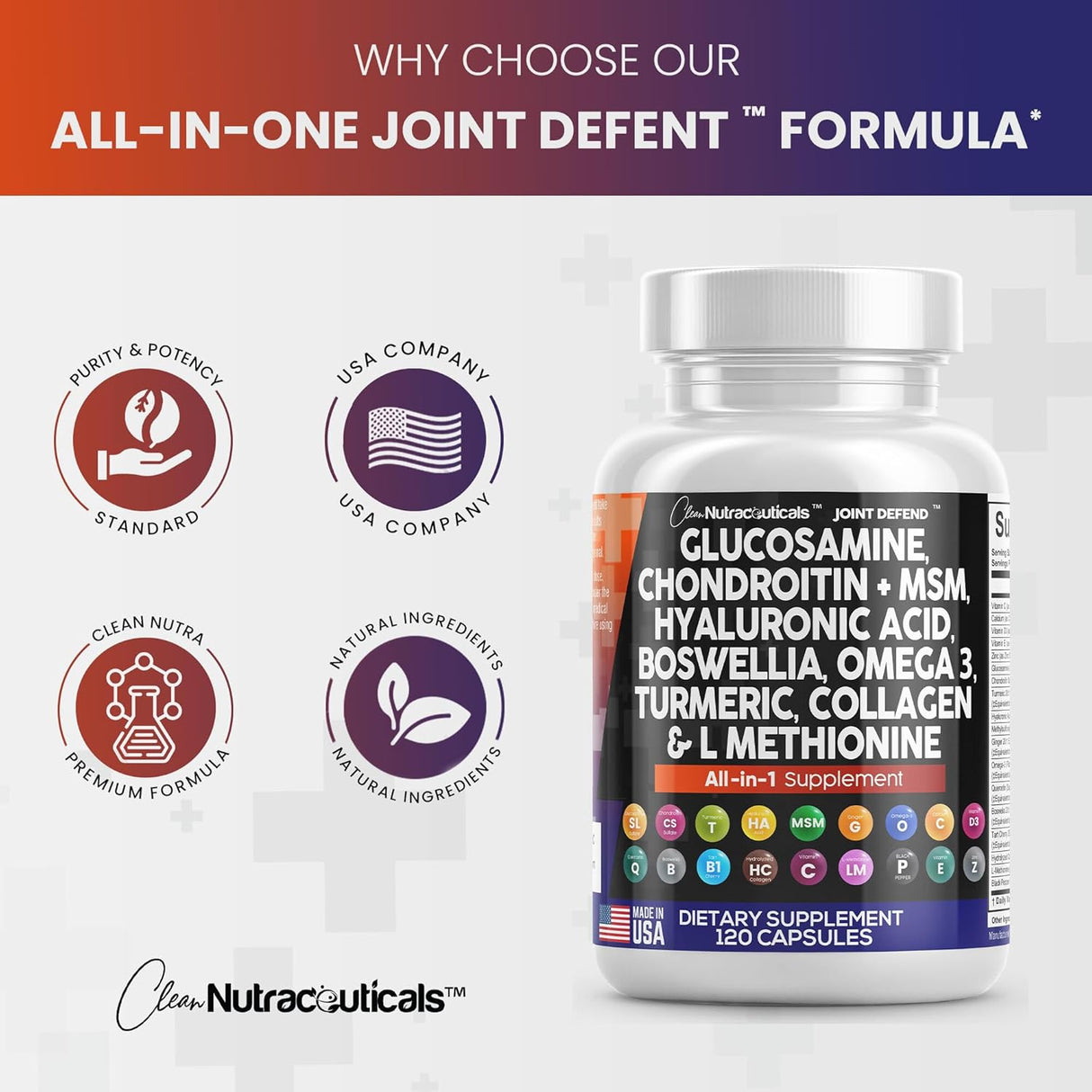 Clean Glucosamina condroitina MSM cúrcuma ácido hialurónico