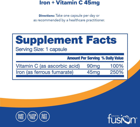 Suplemento de hierro de 45 mg con vitamina C  60 unidades