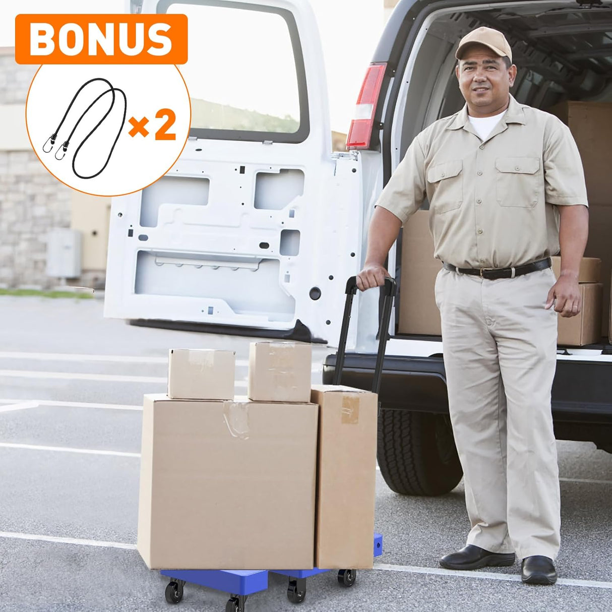Carro Plegable Ronlap, Carga 500lbs, 6 Ruedas, 2 Cuerdas