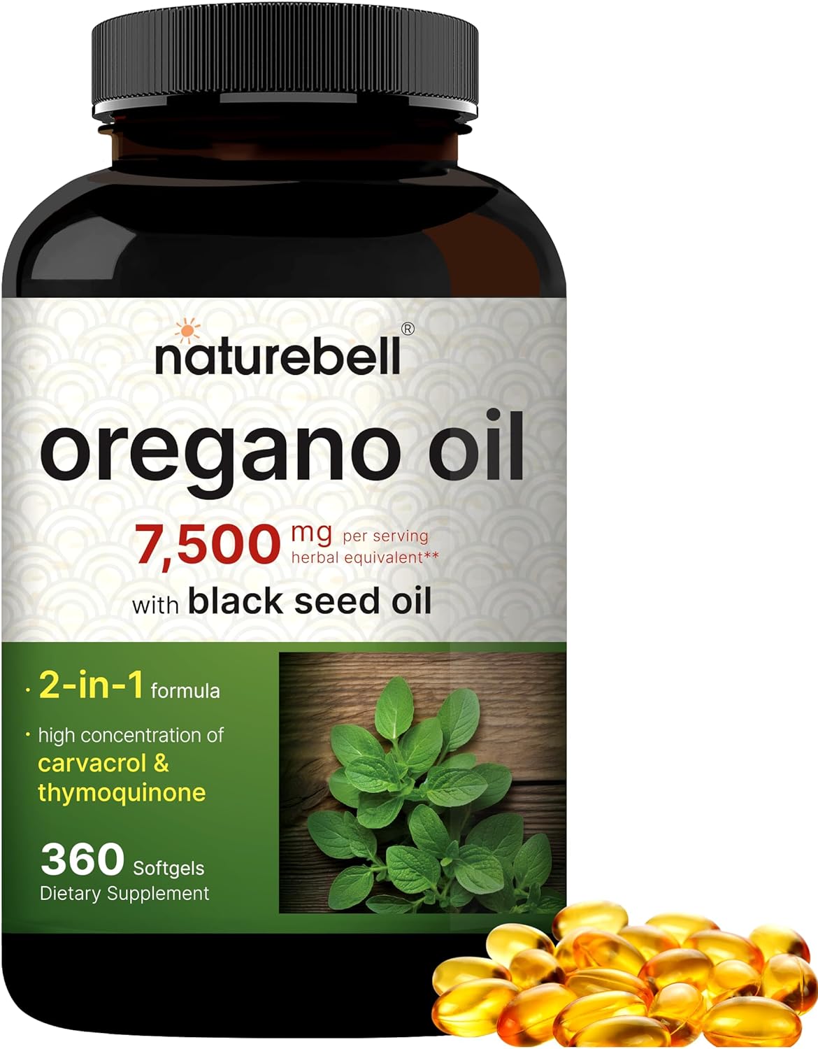 Suplemento Aceite de orégano de semilla negra 7,500 mg 360u