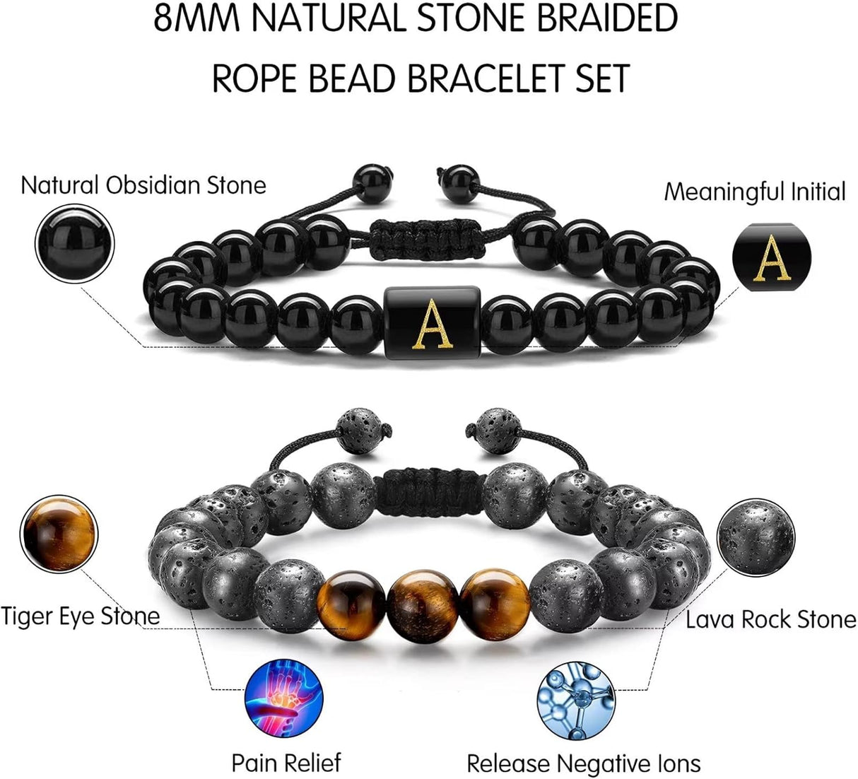 Pulseras de cuentas con iniciales para hombre