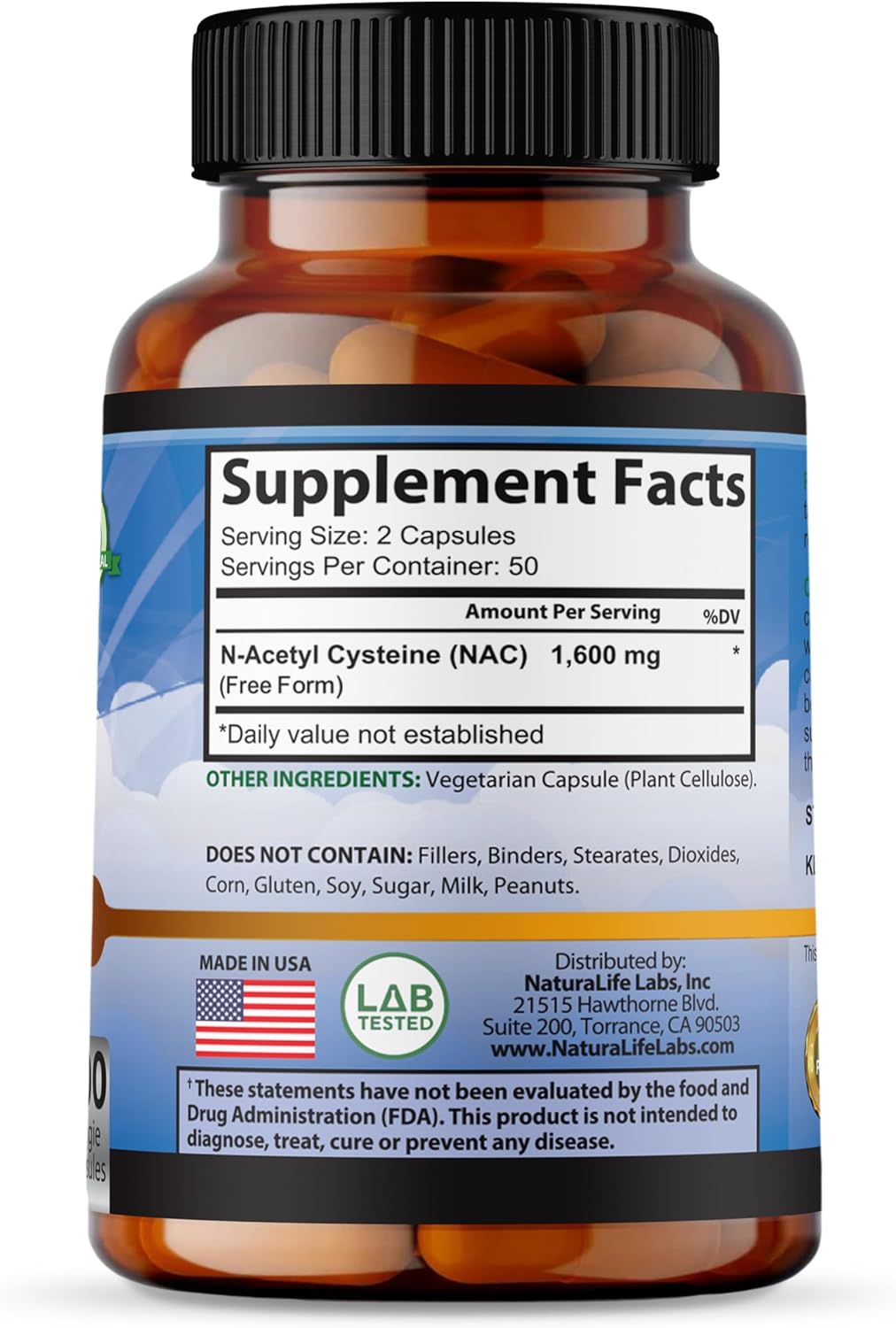 NAC 1600 mg de NaturaLife Labs - Soporte Inmunológico 100 Caps