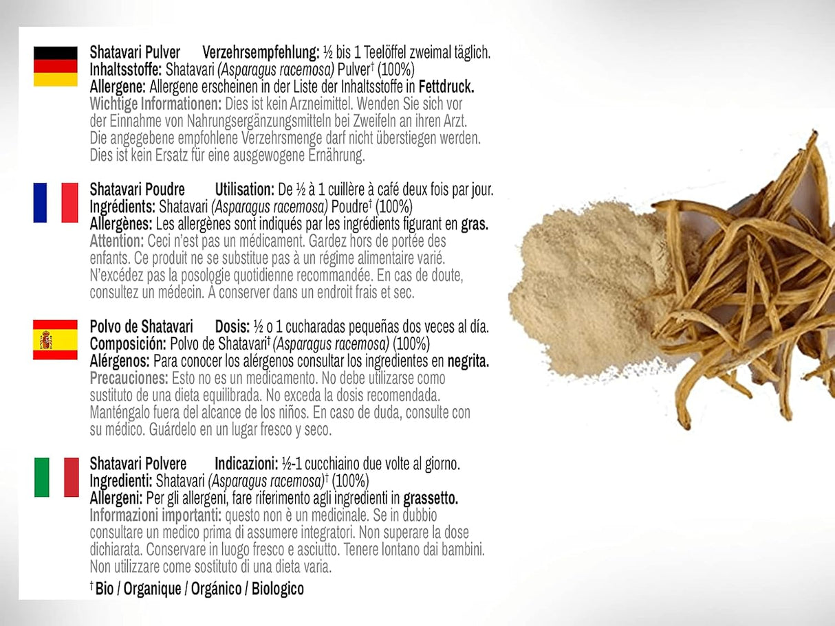 Polvo de Shatavari Orgánico de Dr Wakde, 100g, Vegano, Puro