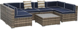 Outsunny Juego de muebles de patio de 7 piezas, juego de conversación de mimbre para exteriores, juego de sofá modular de ratán PE para todo tipo de clima, con cojines y mesa de madera sintética