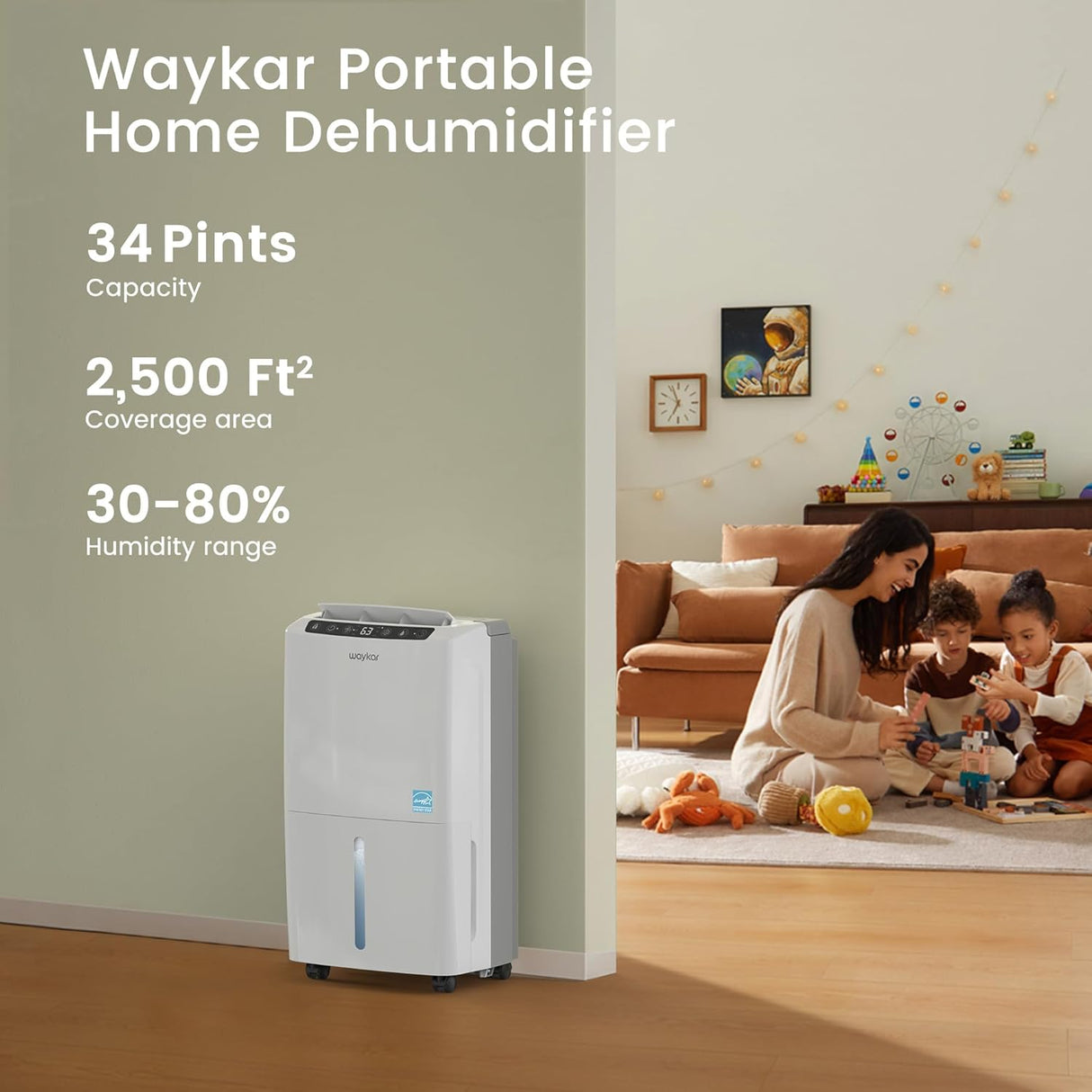 Deshumidificador Waykar 2000 Sq. Ft, Eficiente, Modelo 2025