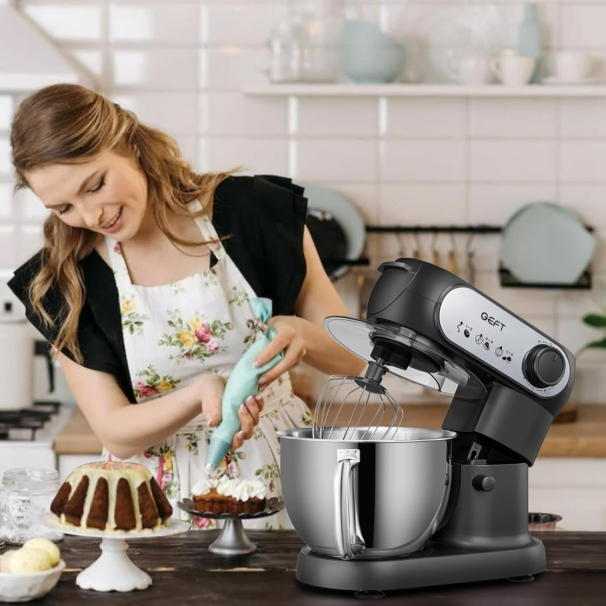 Batidora de Pie 6 QT 600W, Mezcladora 6+P, Acero Inoxidable