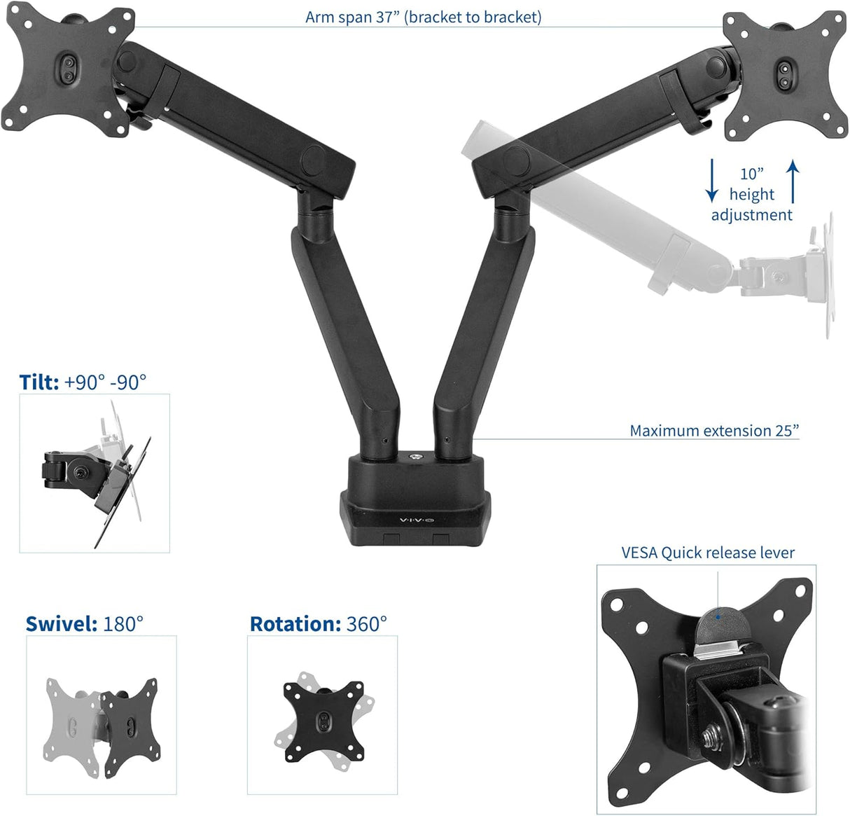 Soporte Doble para Monitores VIVO, hasta 35, STAND-V102BB