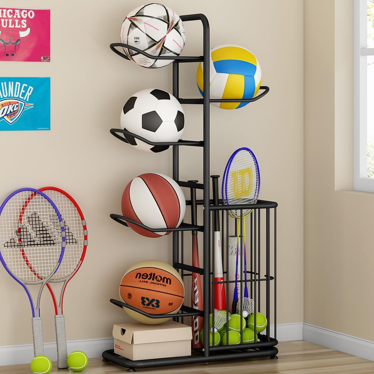Estante ajustable para pelotas deportivas Organizador
