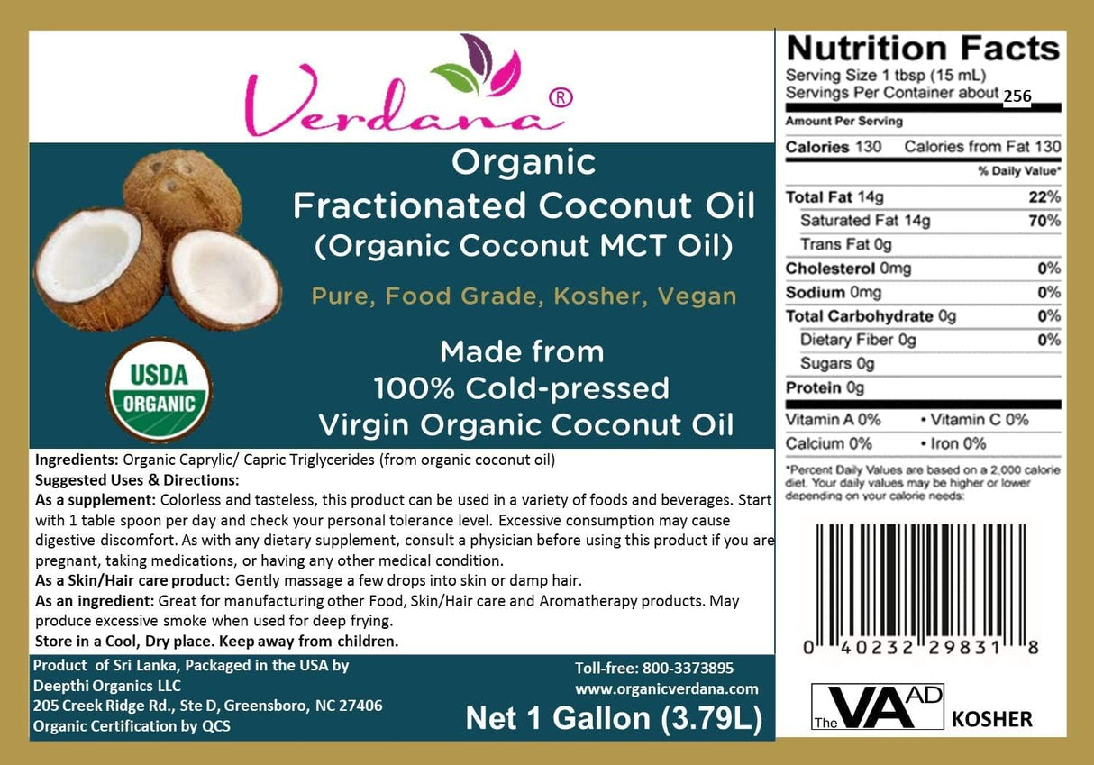 Suplemento Aceite de coco orgánico fraccionado MCT  1 galón