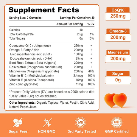 Pack de 2 Gummies CoQ10 con Omega-3, Magnesio y B12, 120 cápsulas