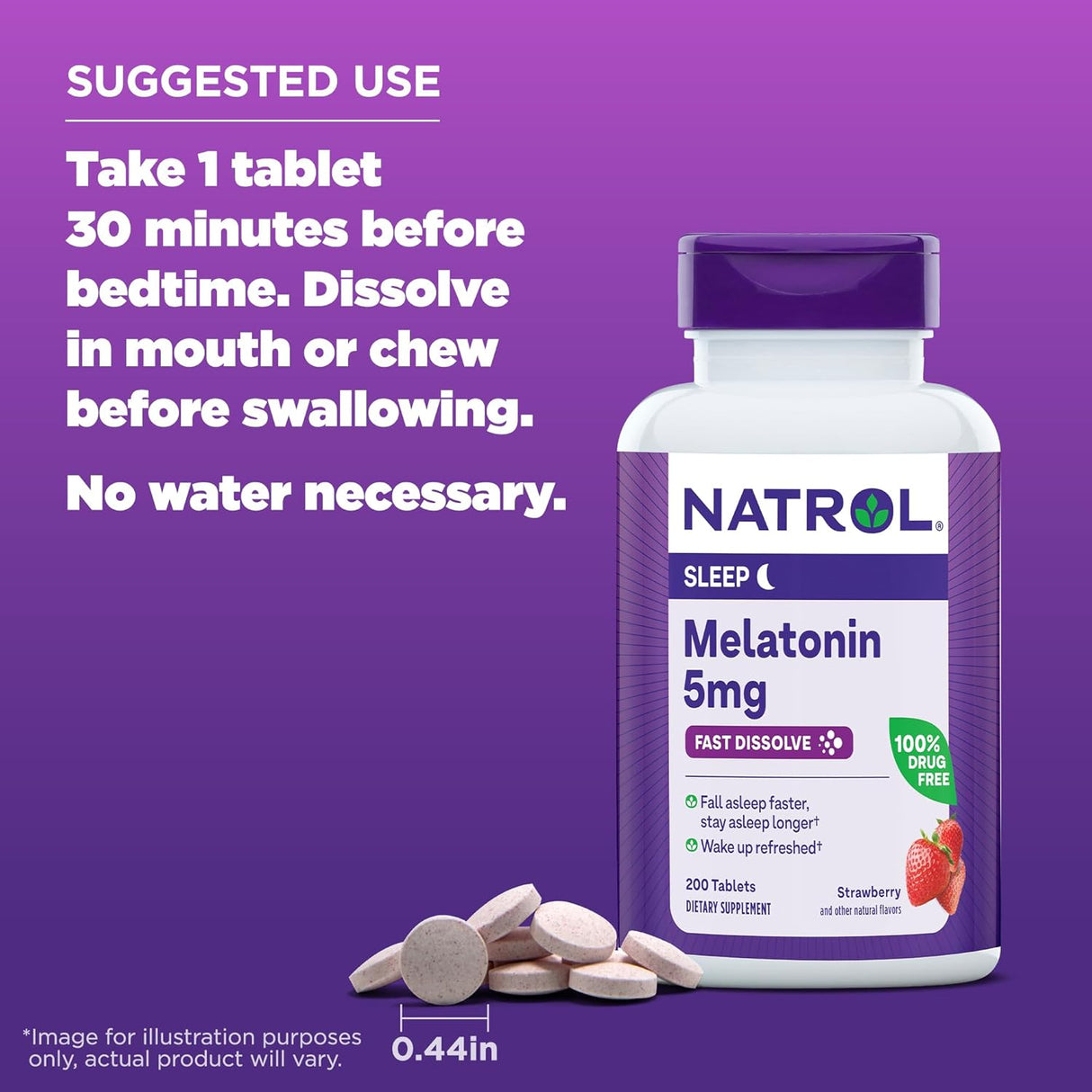 Tabletas de Melatonina 5 mg Natrol, Sabor Fresa, 200 tabletas