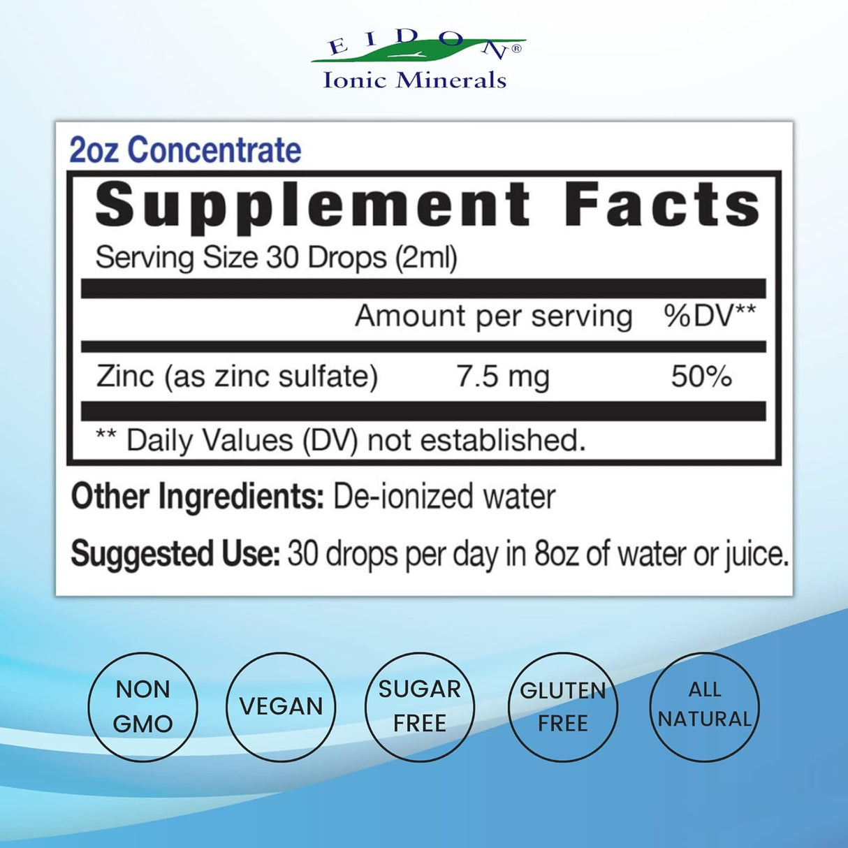 Suplementos  zinc iónico, 2 onzas