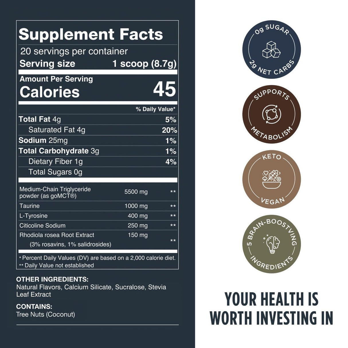 Focus Coffee Creamer, Energía y Claridad, MCT, Nootropics, Vegan