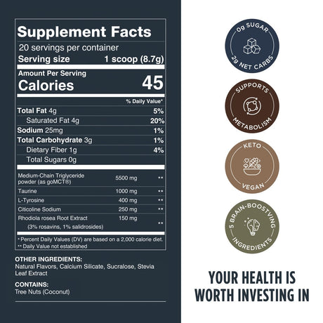 Focus Coffee Creamer, Energía y Claridad, MCT, Nootropics, Vegan