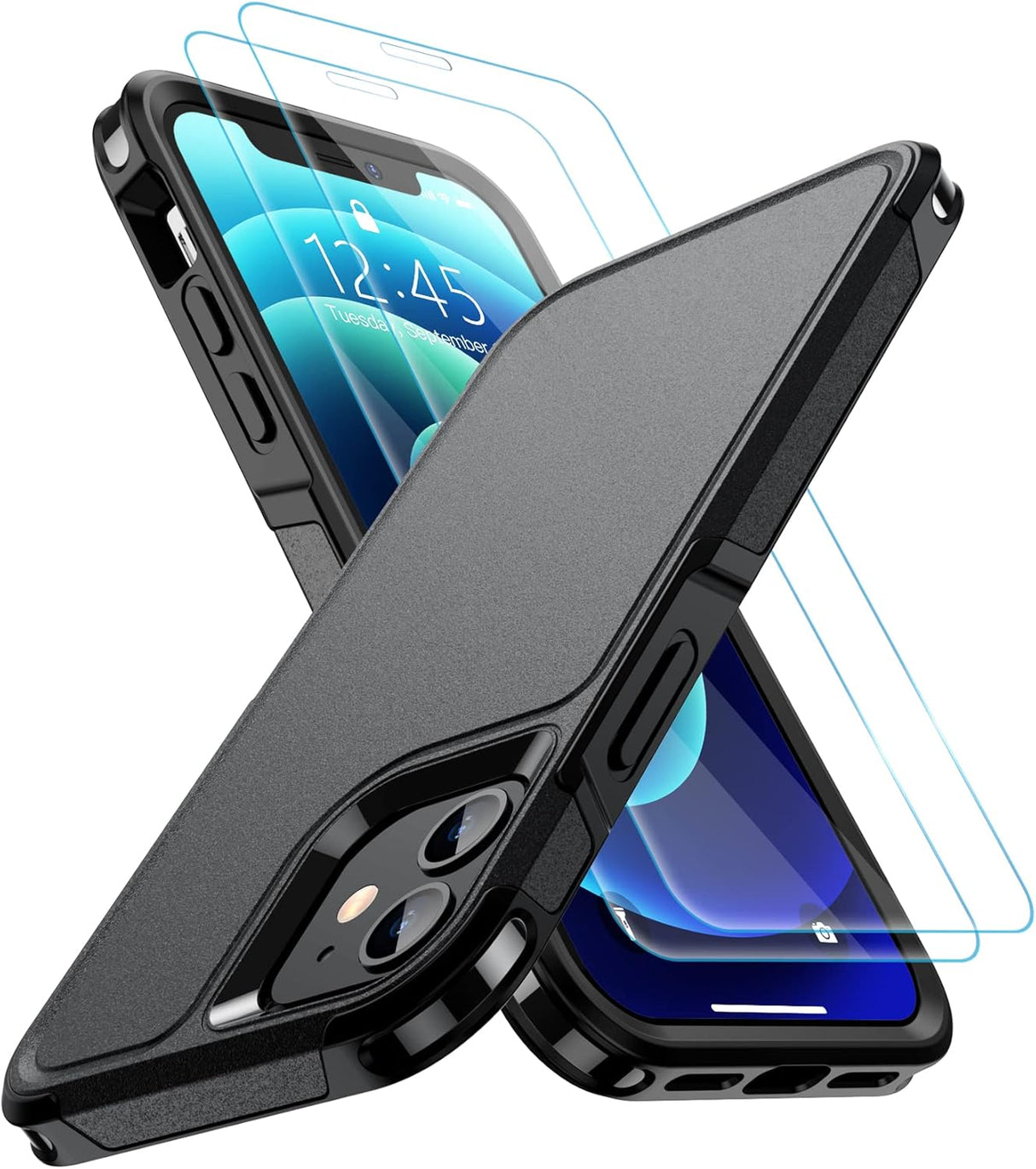 SPIDERCASE Funda para iPhone 12/iPhone 12 Pro, [Protección contra caídas de grado militar de 10 pies] [con 2 protectores de pantalla de vidrio templado] Funda protectora para iPhone 12/12 Pro (negro)