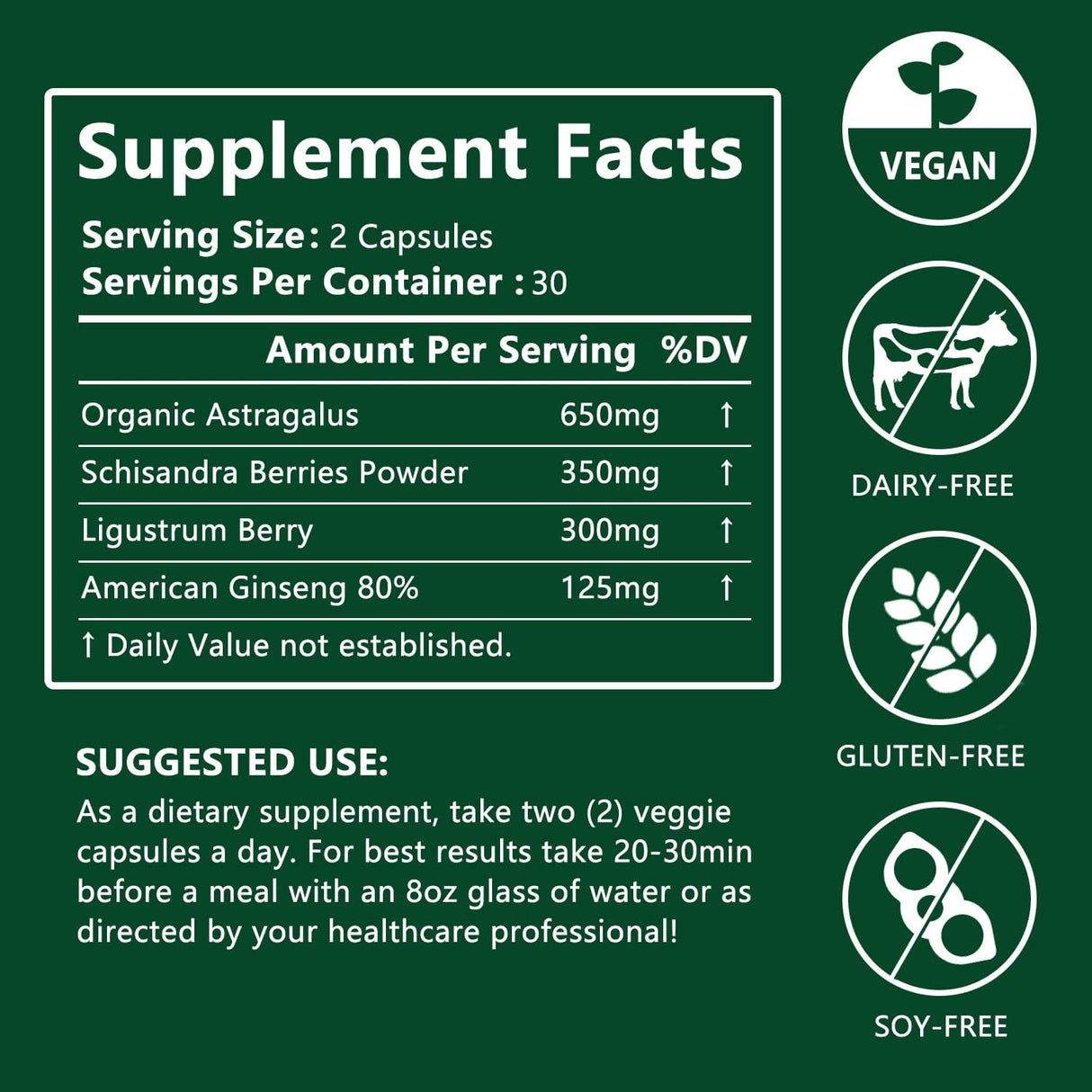 Extracto orgánico de raíz de astrágalo 650 mg  Schisandra