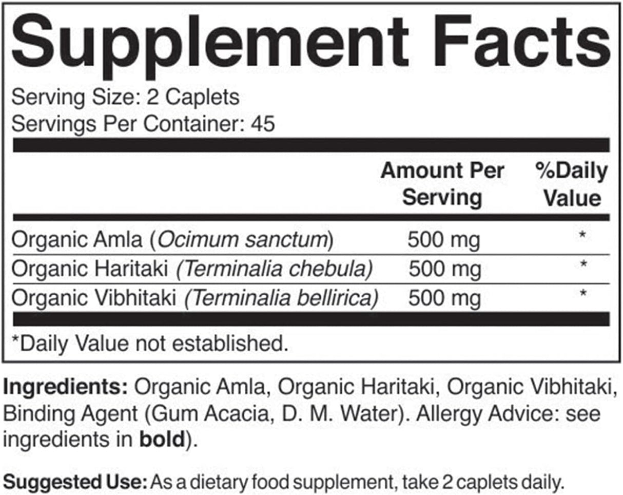 Suplemento Triphala Orgánica 1500mg 45 Porciones Sin Gluten