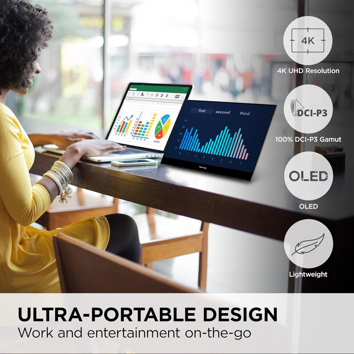 Monitor portátil 4K OLED 15.6 ViewSonic, 60W USB-C, VX1655