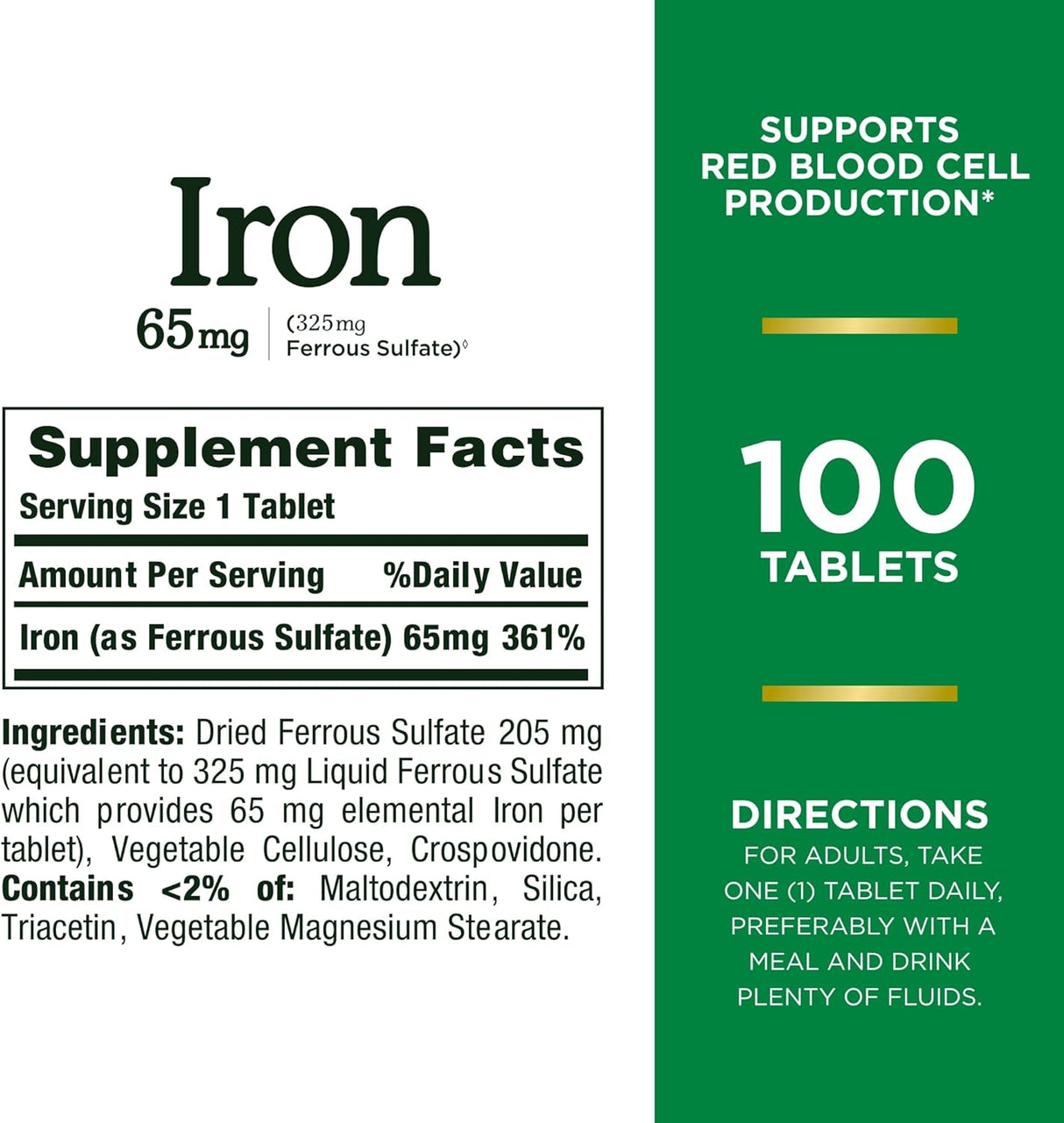 Suplemento Natures Bounty Hierro 65 mg 100 und pack 3